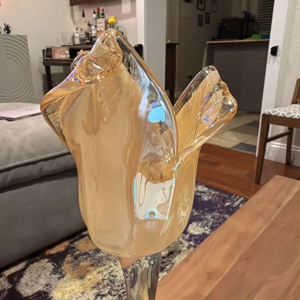 Murano? Art Glass Pillar Candle Holder - Tulip Long Stem - Italy, Crystal
